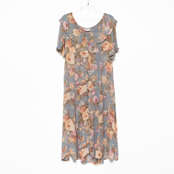 VTG Silk Floral Collared Dress - Picture 1 of 8